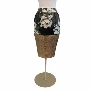ASOS Green Floral Gold MIDI Skirt‎ Sz 4 Curvy Romantic Dinner Church Work Career